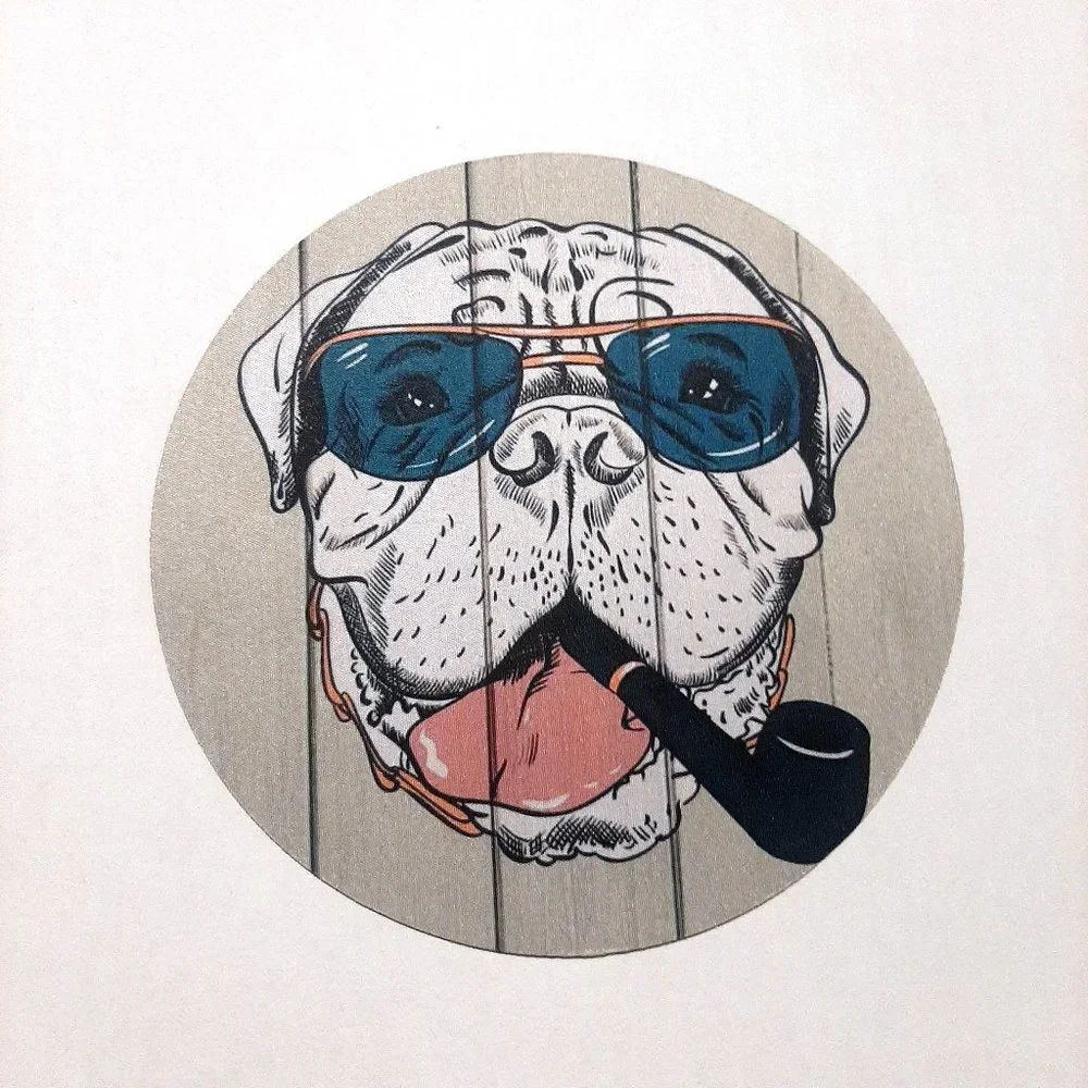 8 inch round mouse pad for desk with funny pipe smoking dog wearing glasses art
